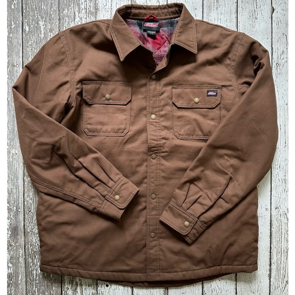 Dickies Brown Flannel Lined  Shirt Jacket Shacket Workwear Style XL